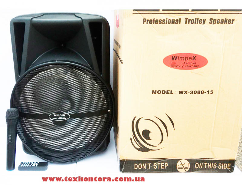 Wimpex Аккумуляторная автономная колонка + радиомикрофон 3088-15