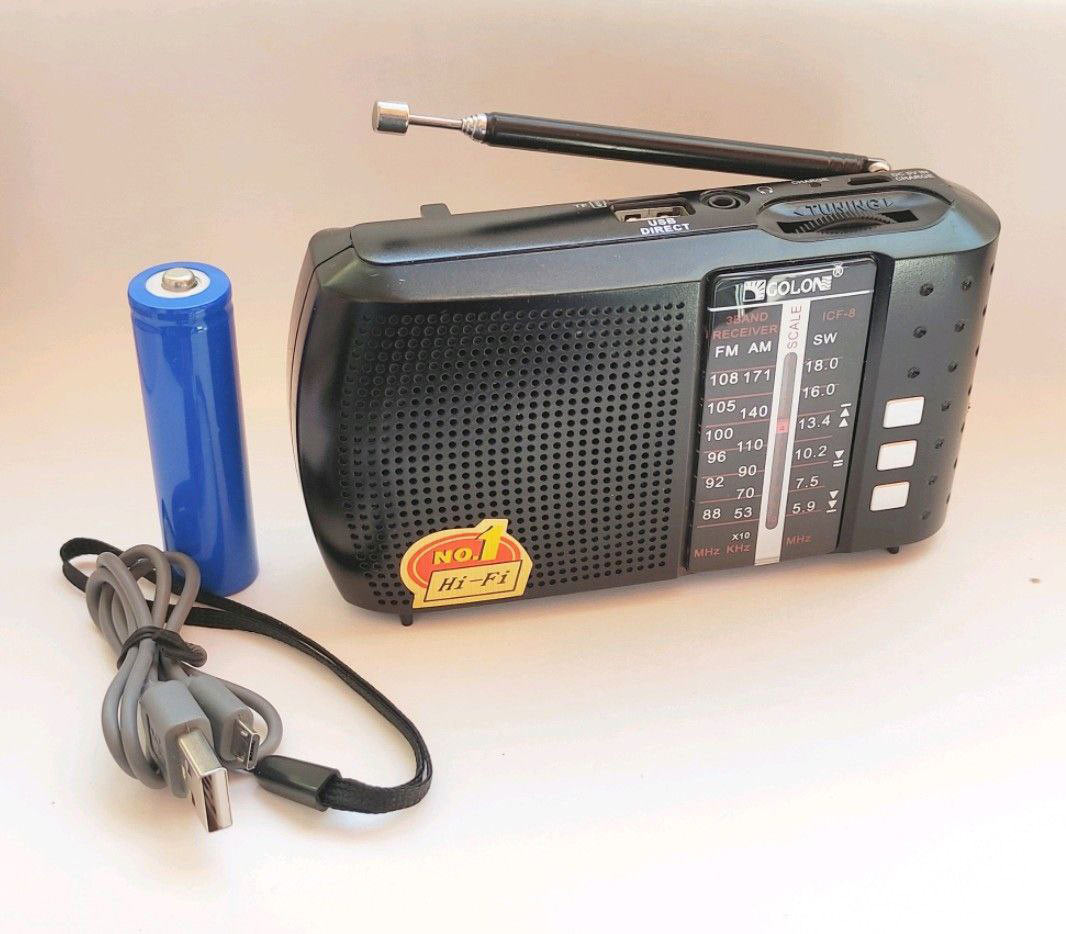 Golon Радиоприемник ФМ/AM/SW/МP3 плеер ICF8. Аккумулятор 18650, SD/USB